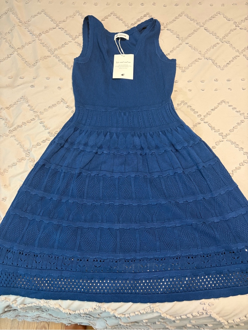 Girls Knit Blue Sleeveless Fit-and-Flare Dress